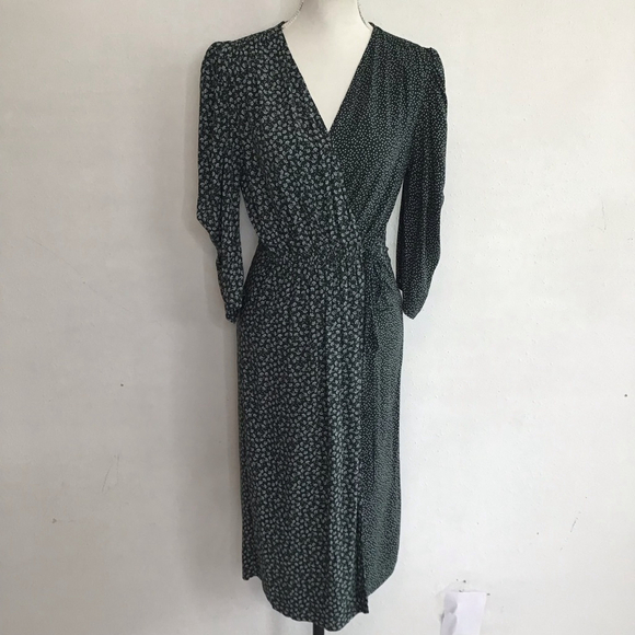See By Chloé Dresses & Skirts - See By Chloé Women Elegant Dark Emerald Green & White Floral Midi Wrap Dress 6